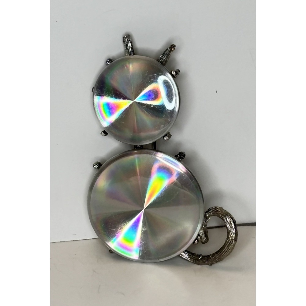 Vintage Signed 1961 Jewelarama Holographic Refraction Cat Kitten Brooch Pin